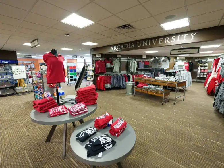 A view inside the Templeton Campus Store with merchandise displayed.
