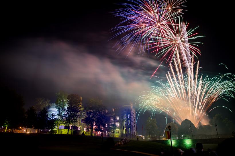 Fireworks at the castle at night