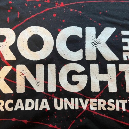 "Rock the Knight" printed on black tee shirt