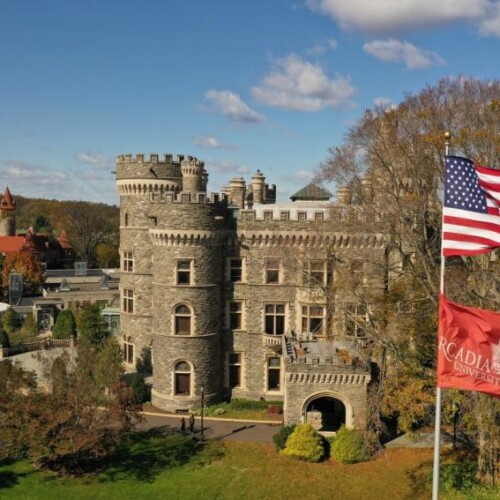 Aerial view of Grey Towers Castle