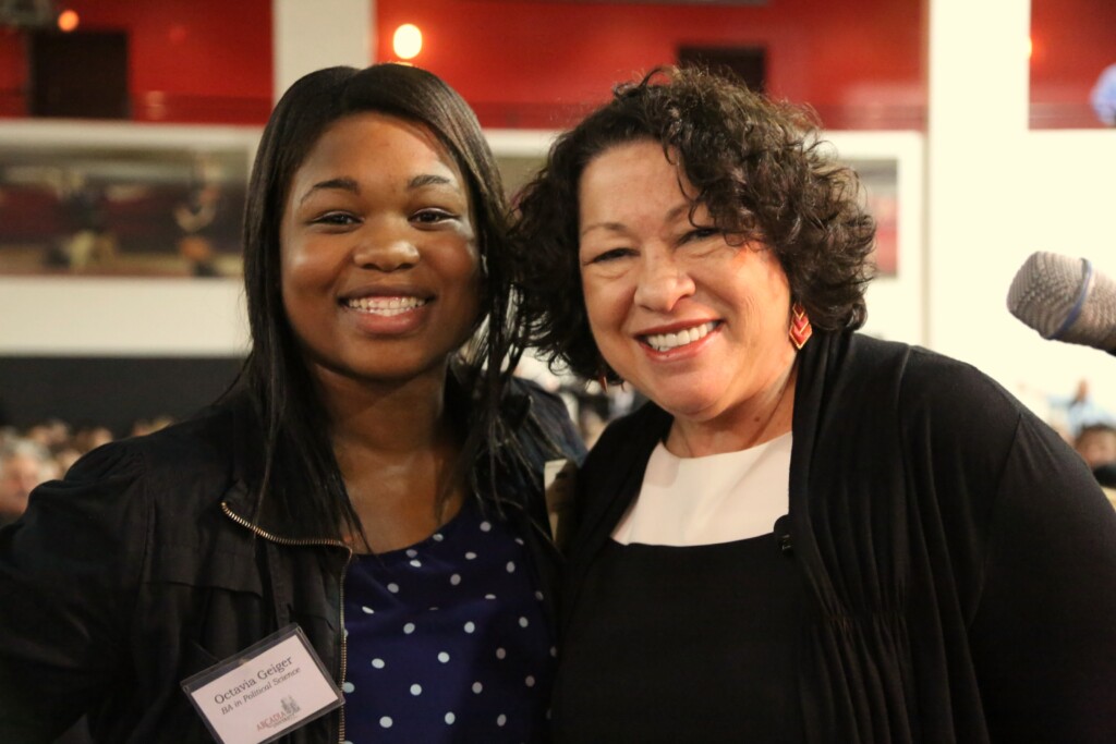 Arcadia student standing with Justice Sonia Sotomayor.