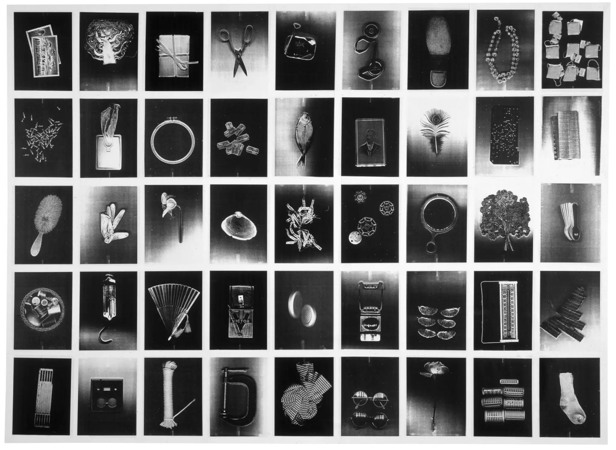 A collection of photocopies of various objects arranged in a grid.
