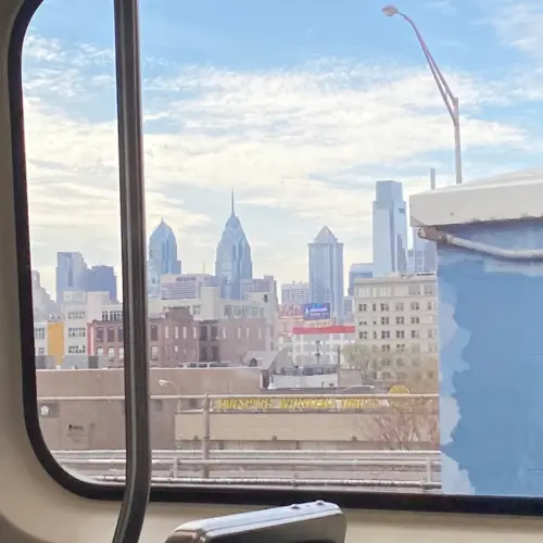 The train view of the Philly city skyline