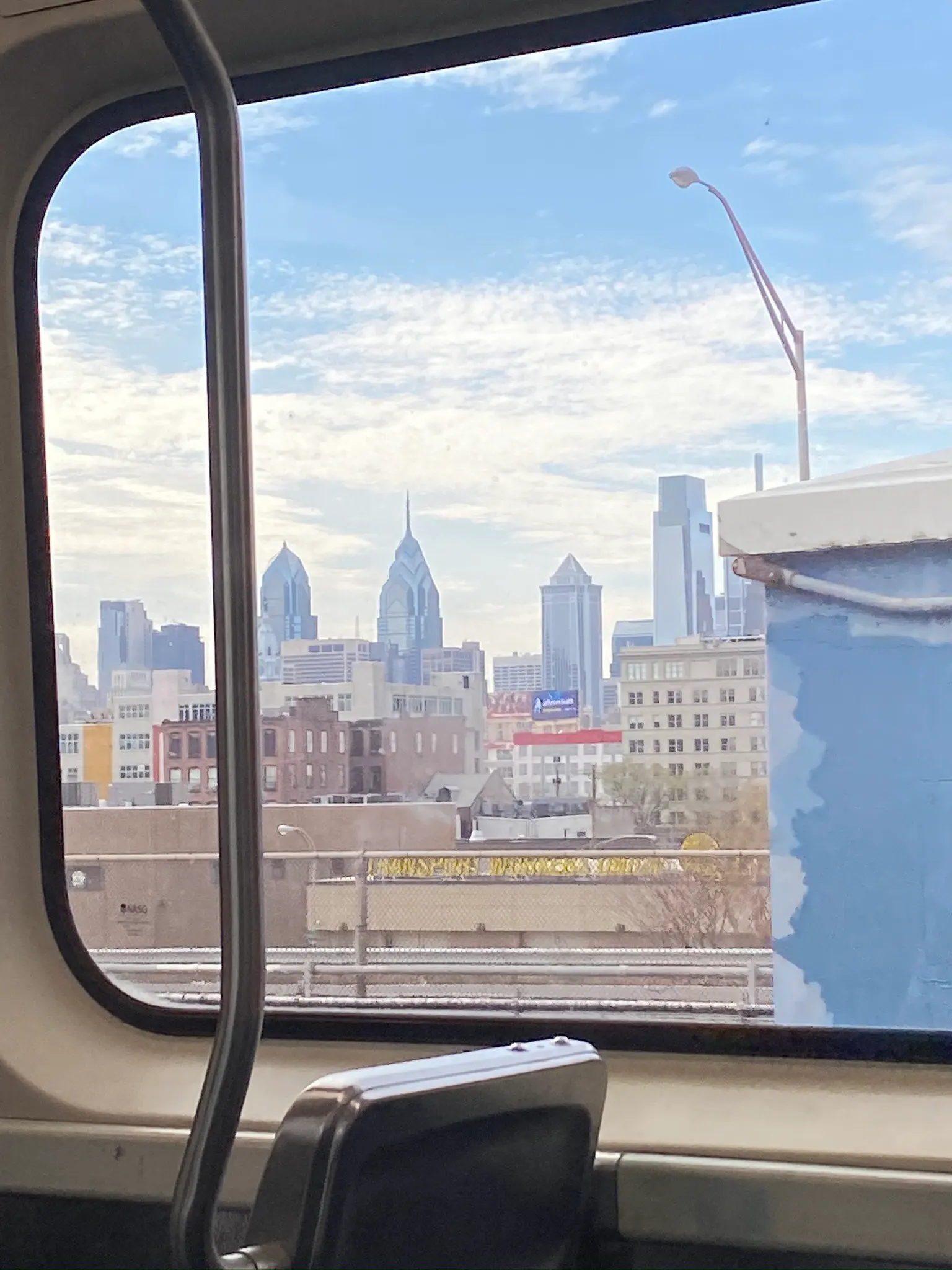 The train view of the Philly city skyline