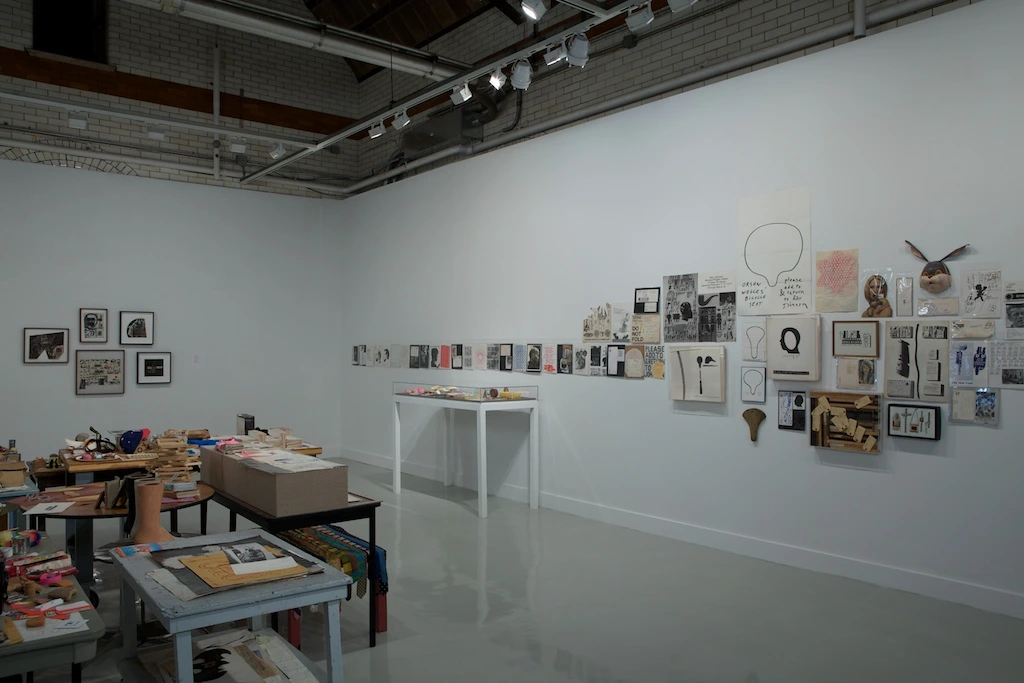 Instllation view, "Tables of Contents: Ray Johnson Bob Box Archive," 2011, Spruance Gallery, photo: Arcadia Exhibitions