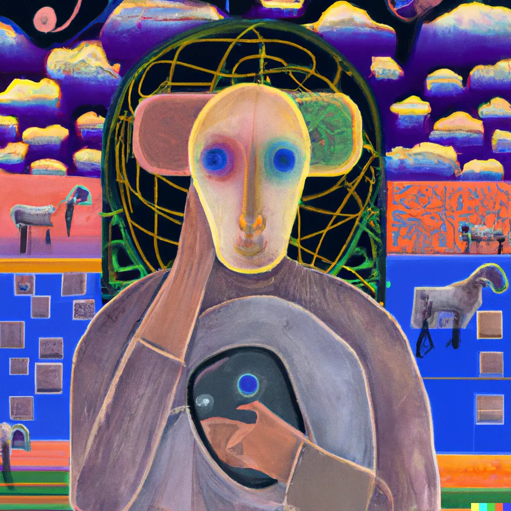 An android dreaming of electric sheep_ in the style of Edvard Munch