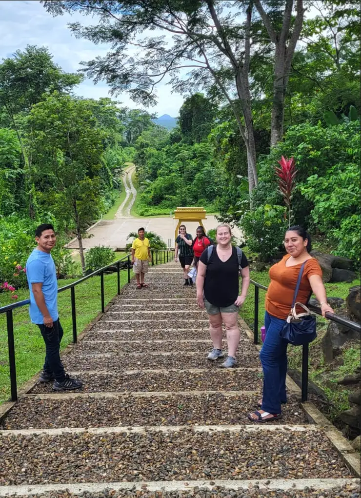 Walking back down the steps of Nim Li Punit after a day learning about ancient Mayan culture