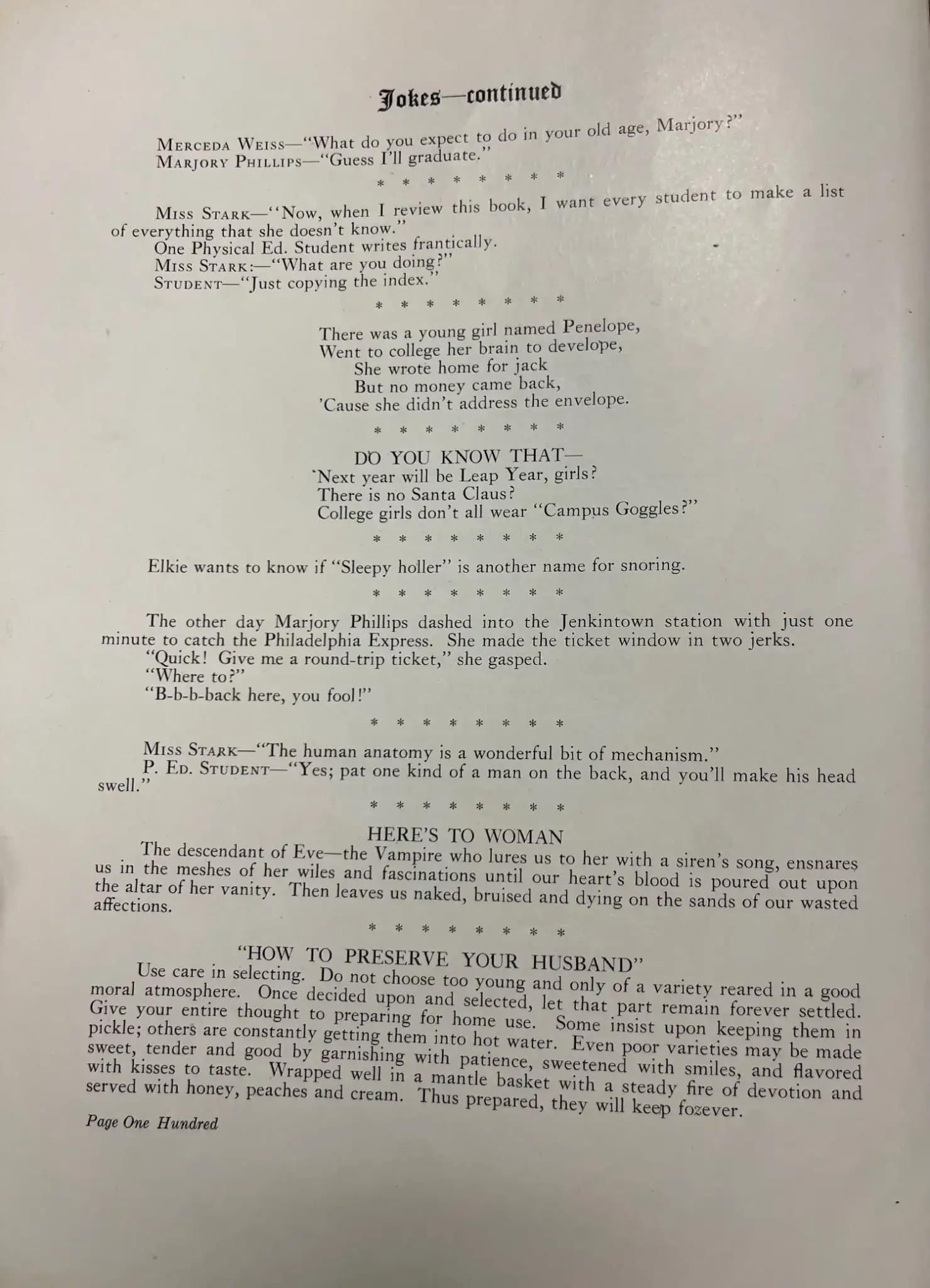A vintage document, circa 1924, with the headline "Jokes continued"