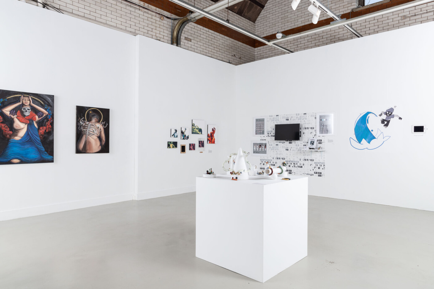 Spruance Gallery showing different senior thesis exhibitions