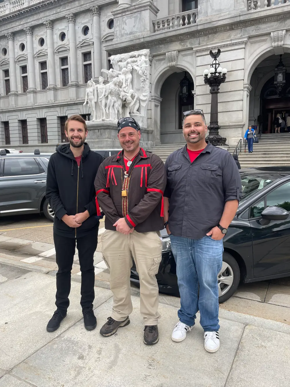 Kevin Revier and Favian Martin with members of the Lenape Tribe in Harrisburg