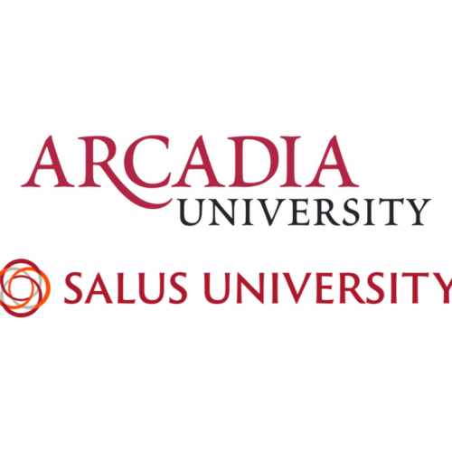 Arcadia University and Salus University logo lockup