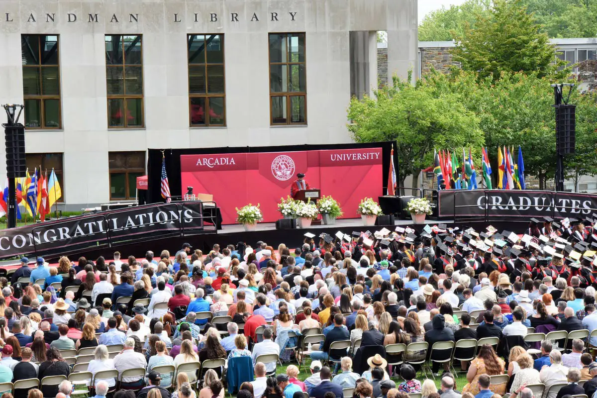 An overhead shot of the undergraduate ceremony on Haber Green 