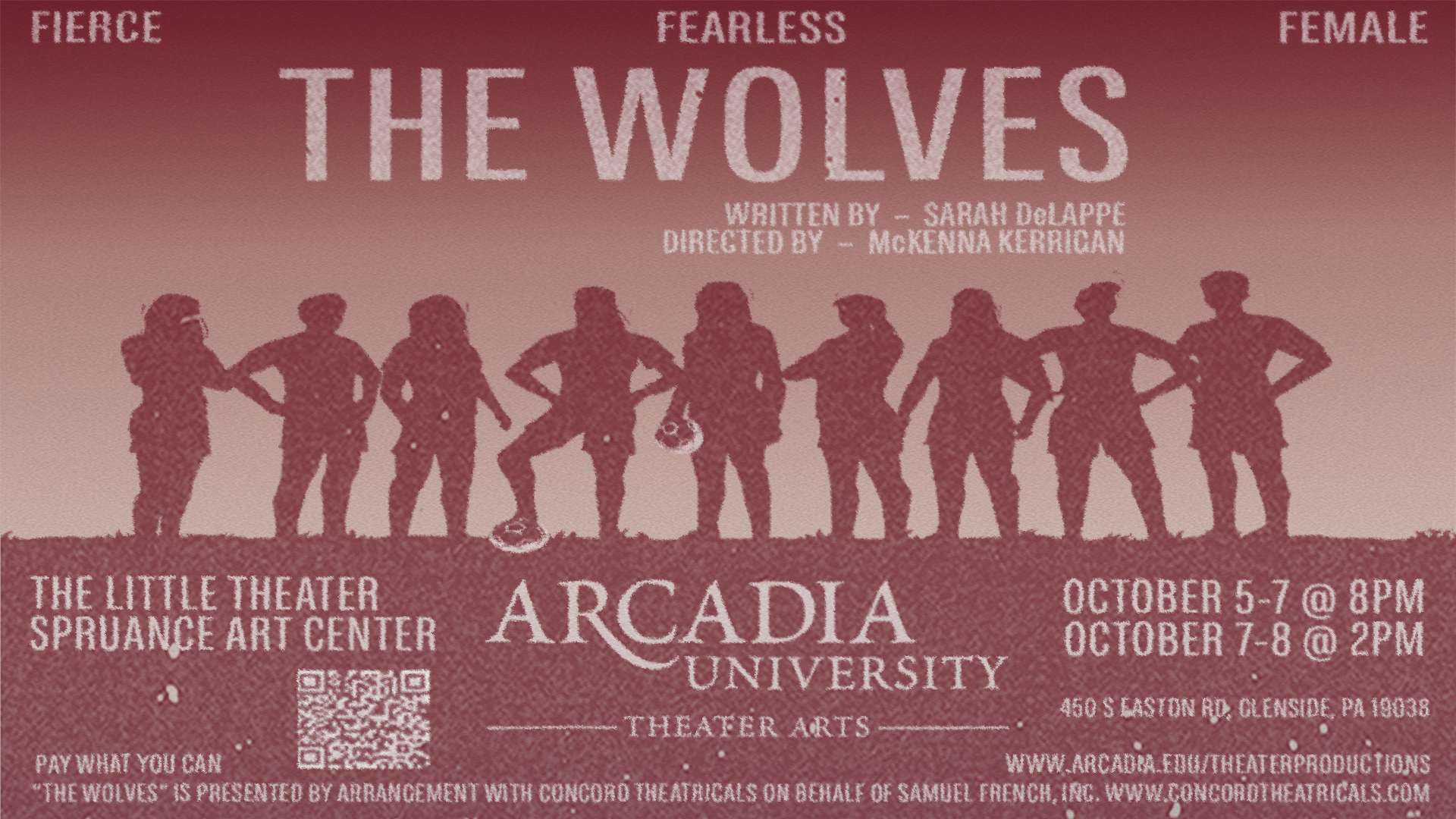 A Theater Arts production poster promoting "The Wolves."