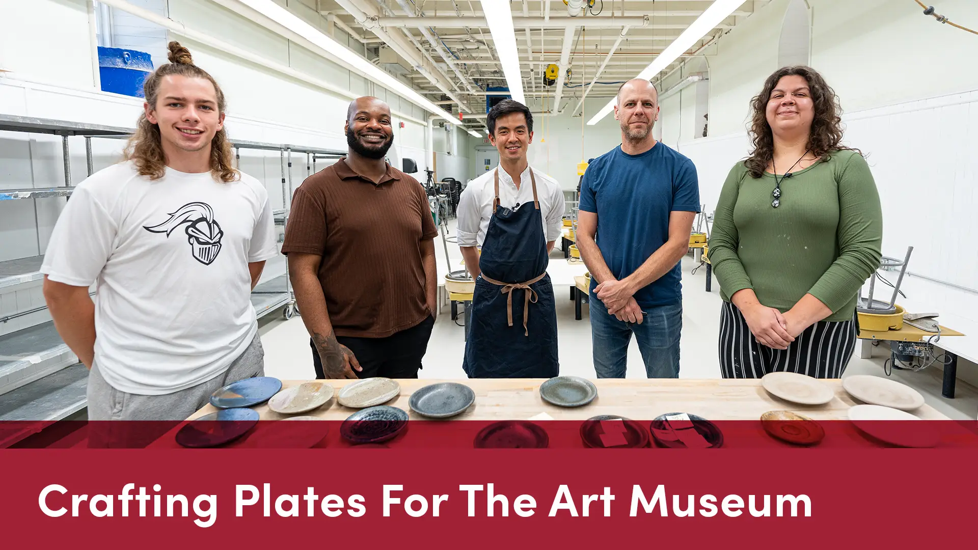 Thumbnail for YouTube video of students and faculty around a table with ceramic plates