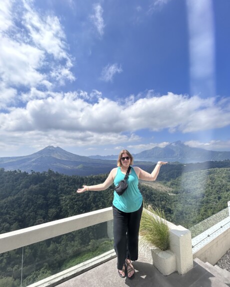 student in front of mountains in Bali