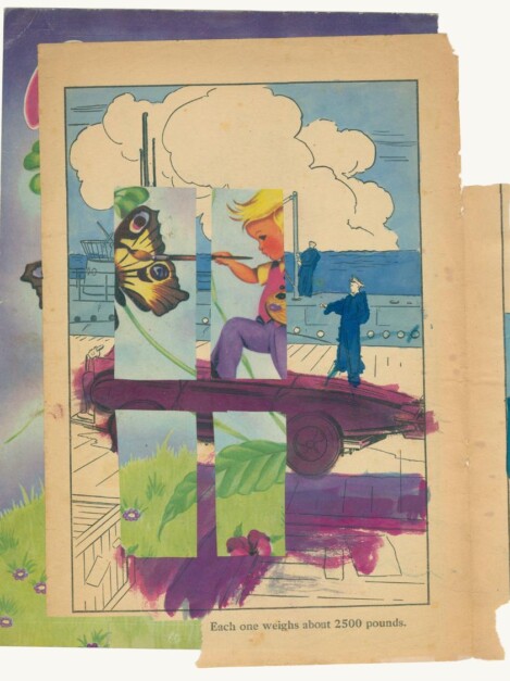 A collage artwork of David Kettner shown on display.
