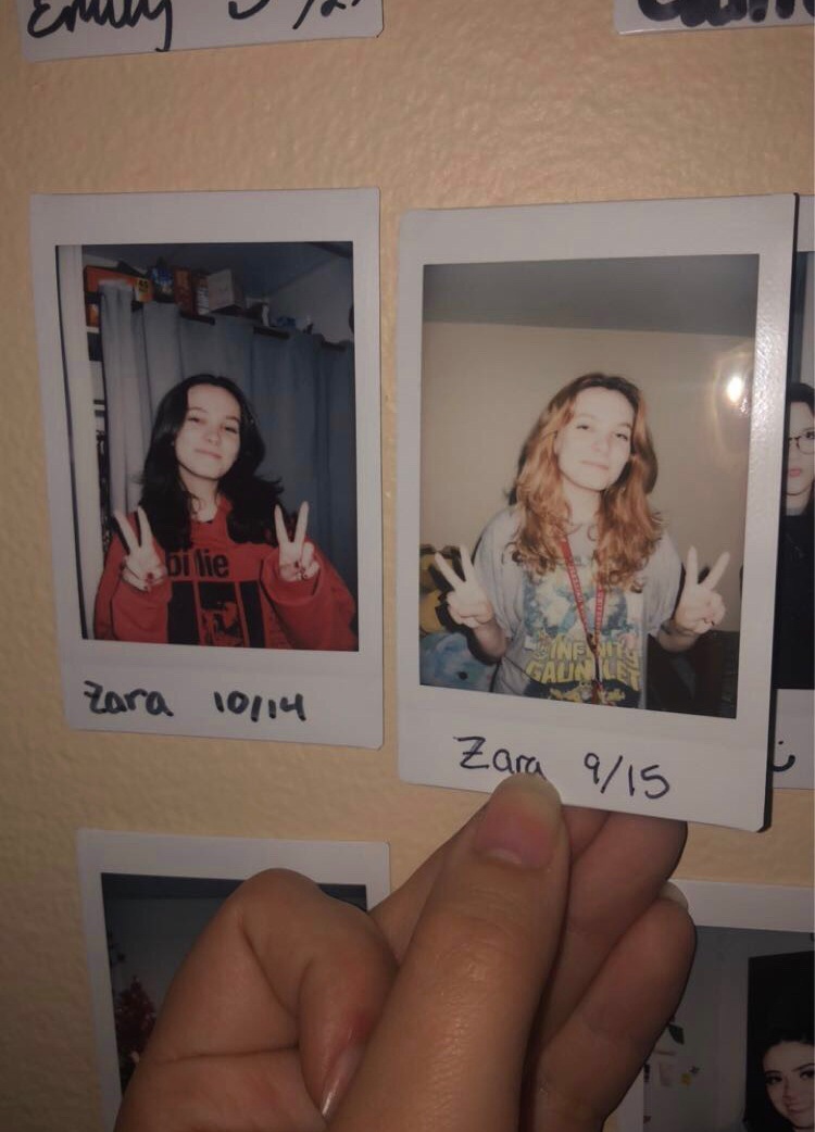 Two Polaroid pictures of Zara.