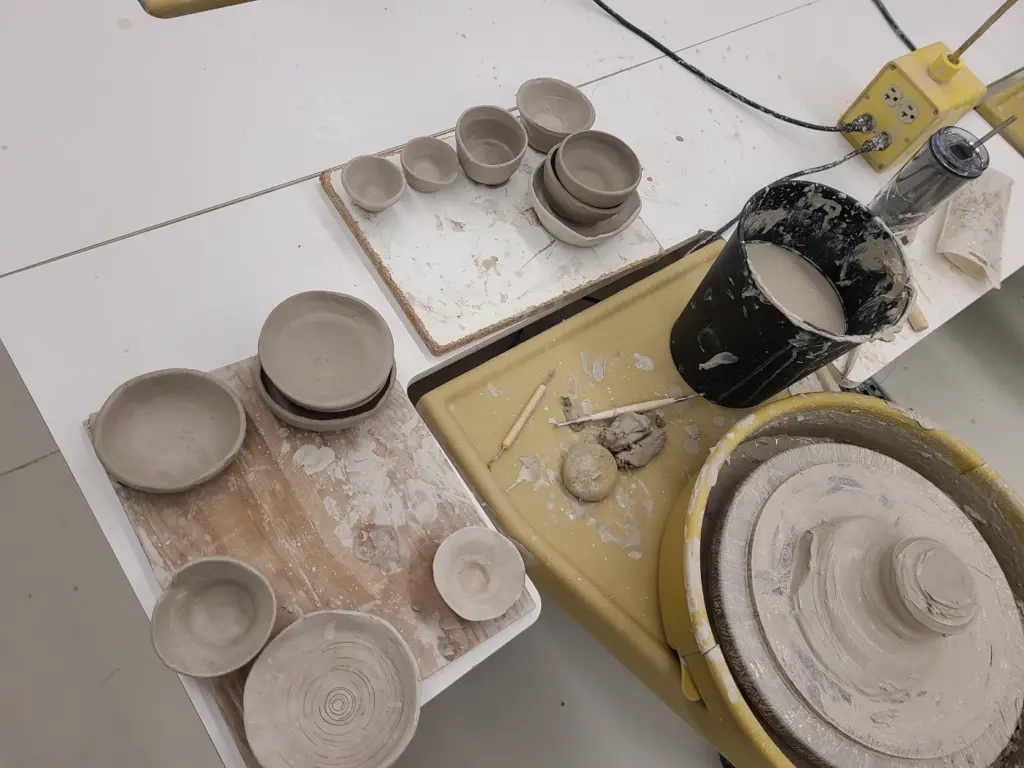 Finished clay pots and bowls.