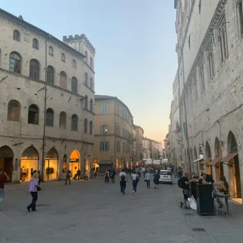 The sunset down the street in Perugia, Italy.