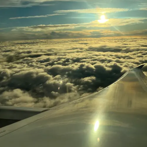 A photo out the window of a plane.