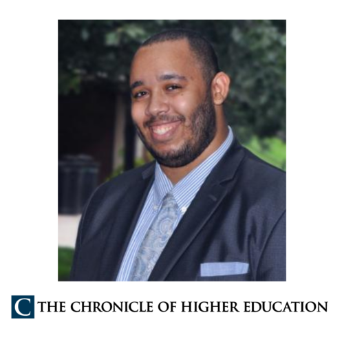A headshot of Christopher Varlack on top of the Chronicle of Higher Education logo