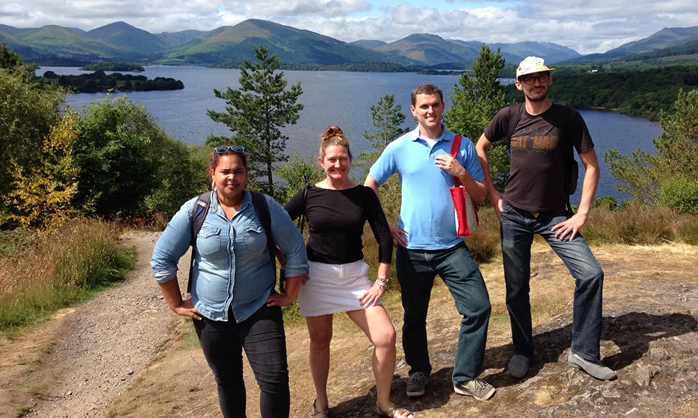 Arcadia students hike in the mountains of Scotland.