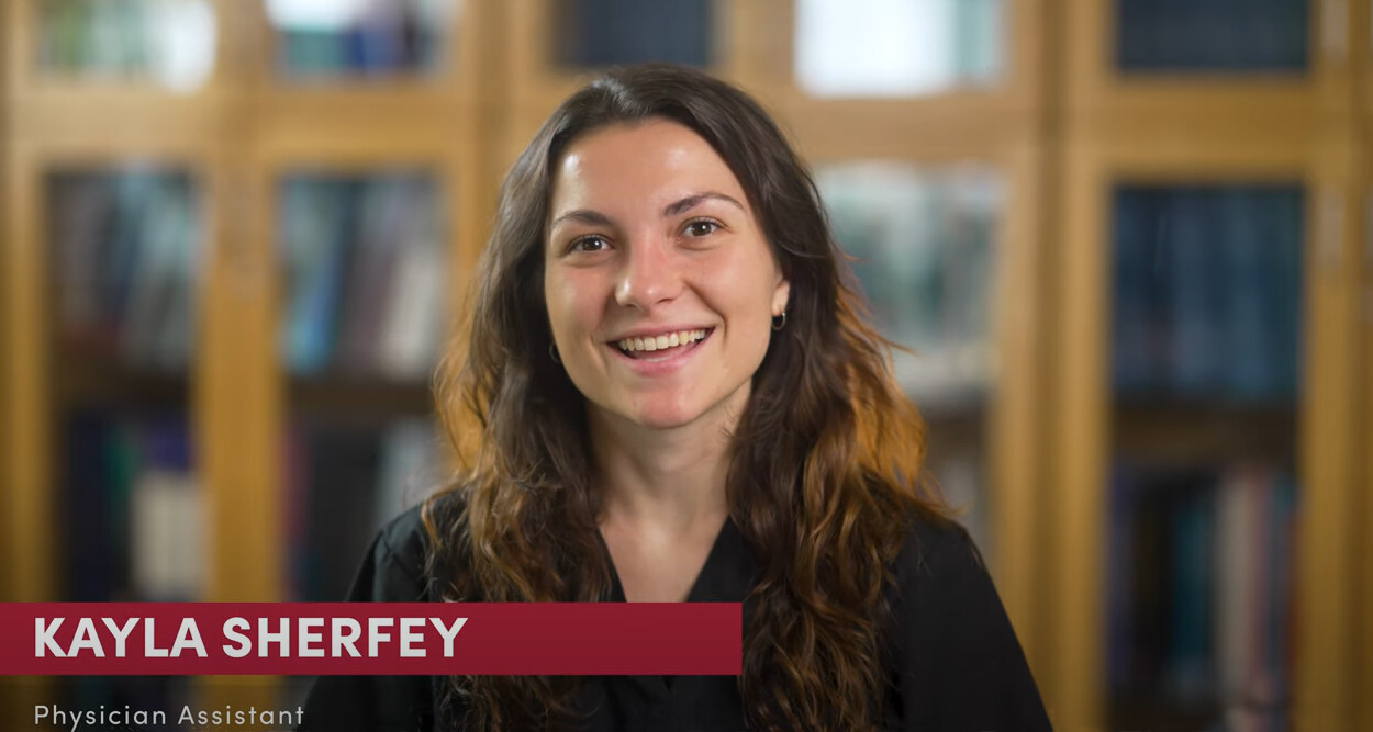 Kayla Sherfey smiles as she talks about her Arcadia experience during a video interview.