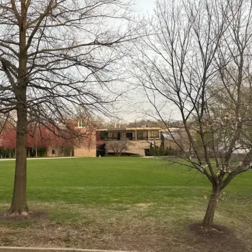 A shot of Boyer Hall from across the green.