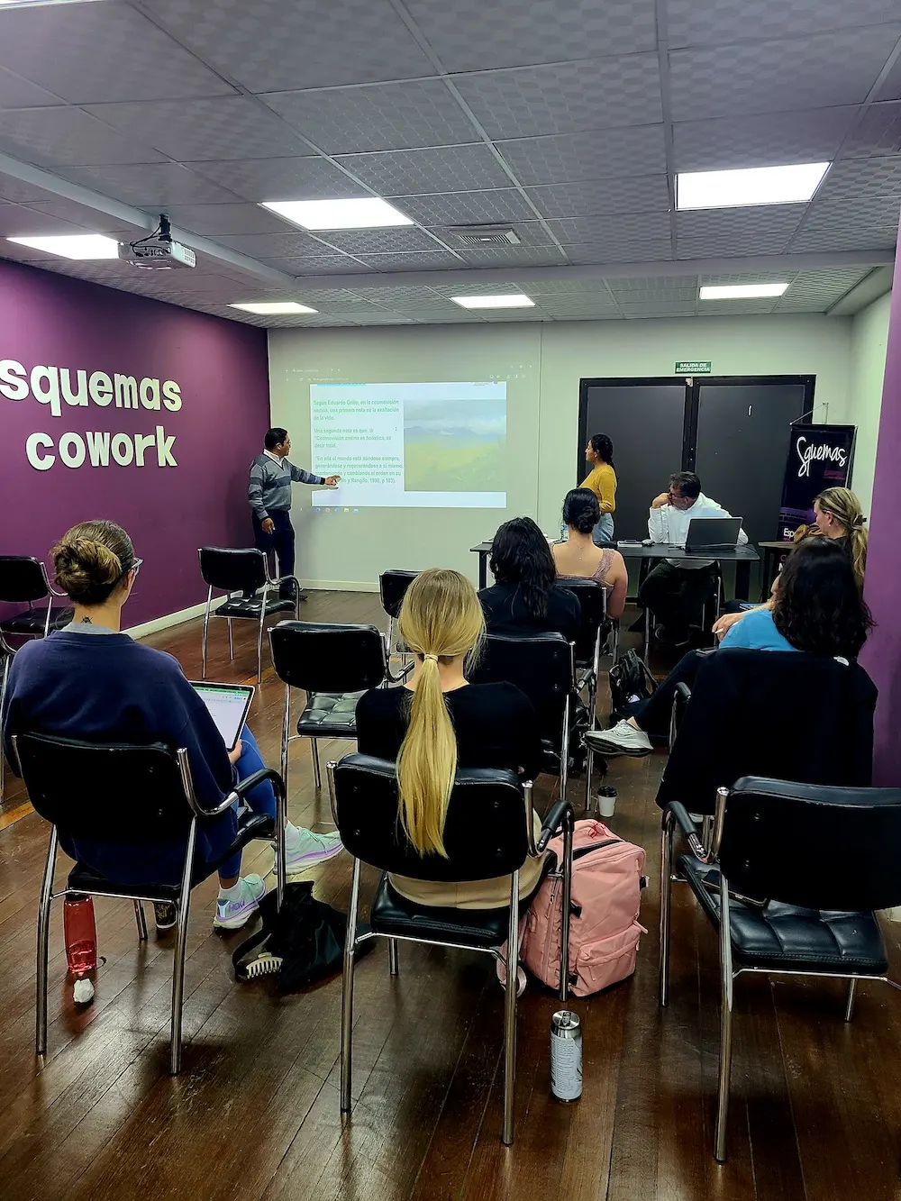 Students attending a presentation in Bolivia.