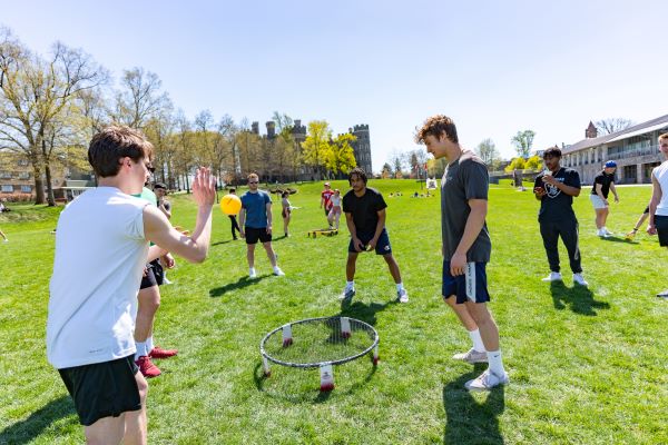 Students playing games on Haber Green