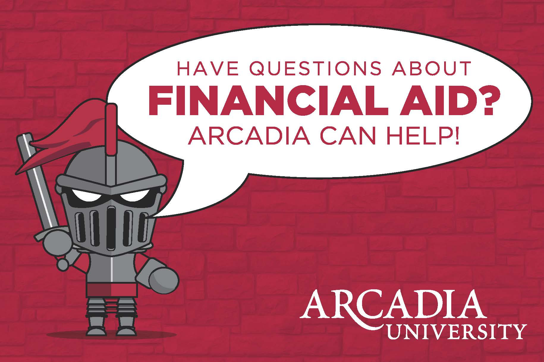 Cartoon Knight mascot with a text bubble about Financial Aid