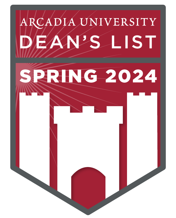 The badge for Arcadia University's Spring 2024 Dean's List.