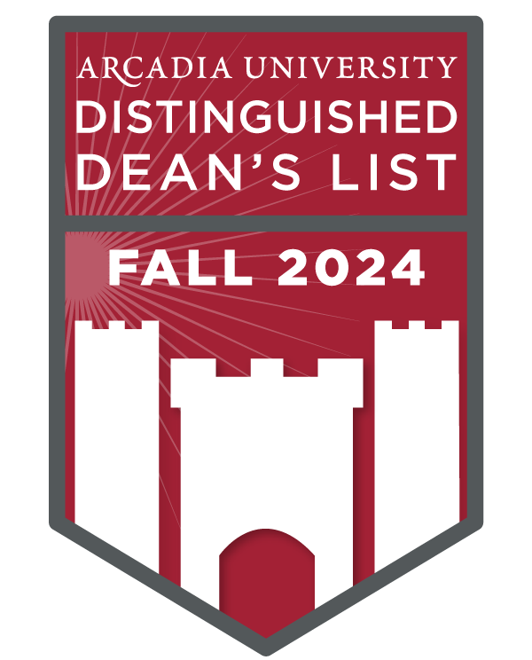 The badge for Arcadia University's Fall 2024 Distinguished Dean's List.