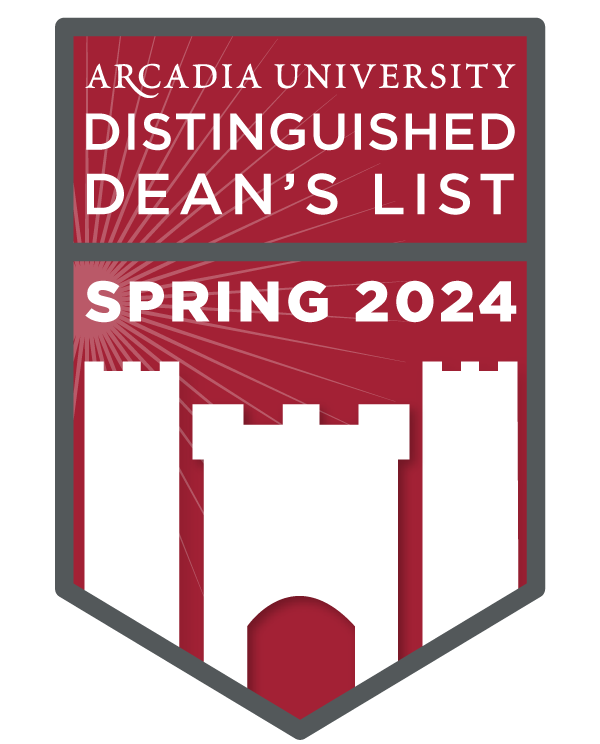 The badge for Arcadia University's Spring 2024 Distinguished Dean's List.
