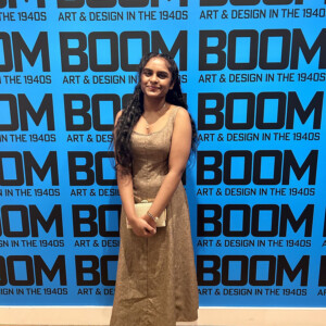 Nagajyothi Ravilla ’25 at the BOOM exhibition.