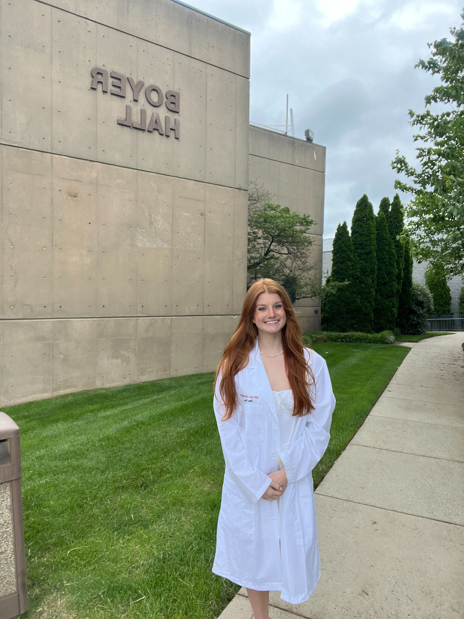 Hope Rozycki ’25M outside Boyer Hall.