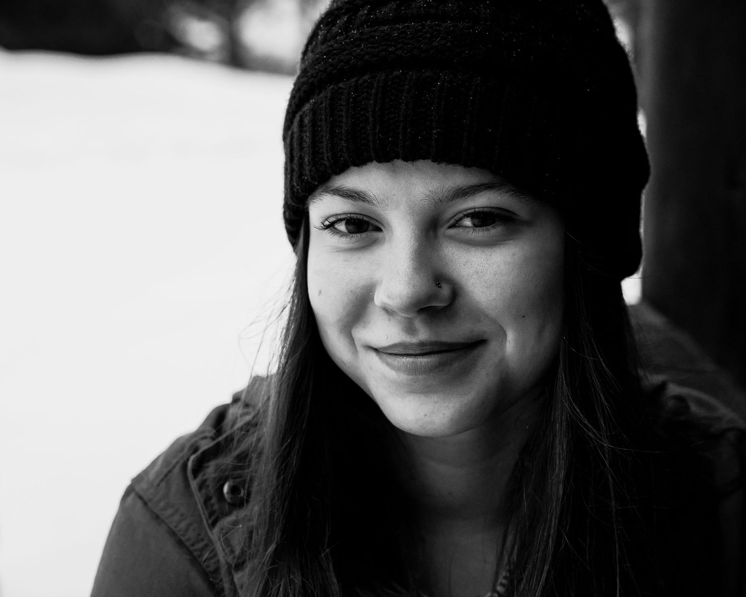 Amellia McGuire-Matheny ’25 in black and white.