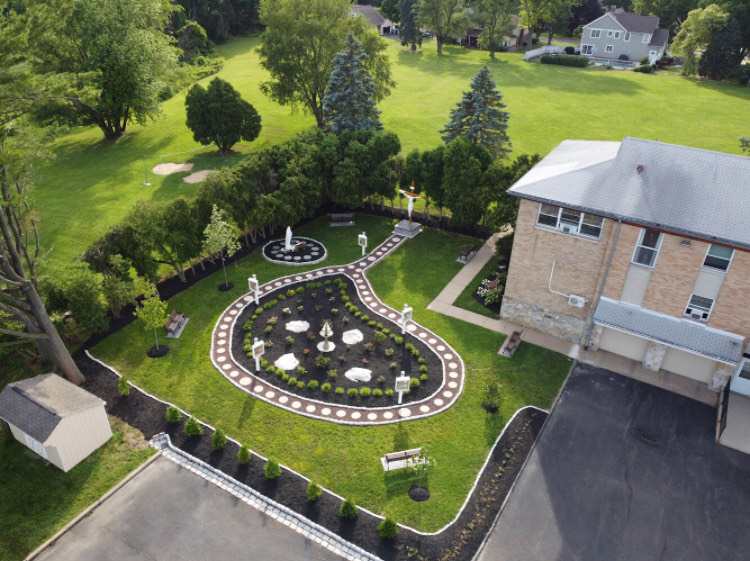 A view of the prayer garden Lewcun ’25 worked on, from above.
