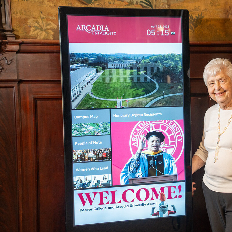 Barbara Nodine, professor emeritus and former University provost (2014-2016), who generously made a gift to the University that granted the purchase of a digital, interactive kiosk in Grey Towers Castle that displays Honorary Degree Recipients