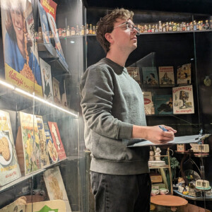 Benjamin Lashbrook ’26 examining the exhibits at the Museum of Brands in London