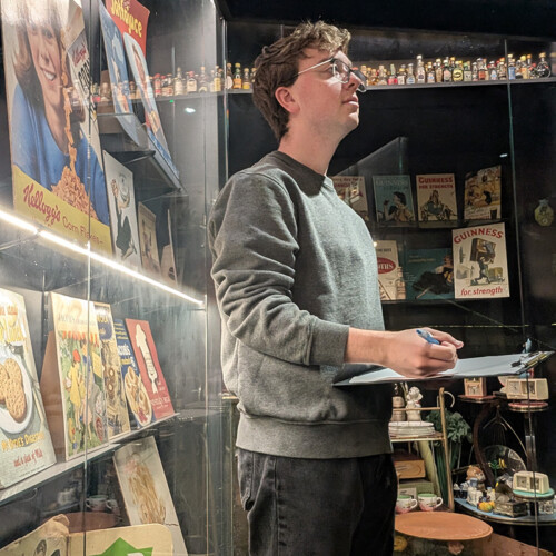 Benjamin Lashbrook ’26 examining the exhibits at the Museum of Brands in London