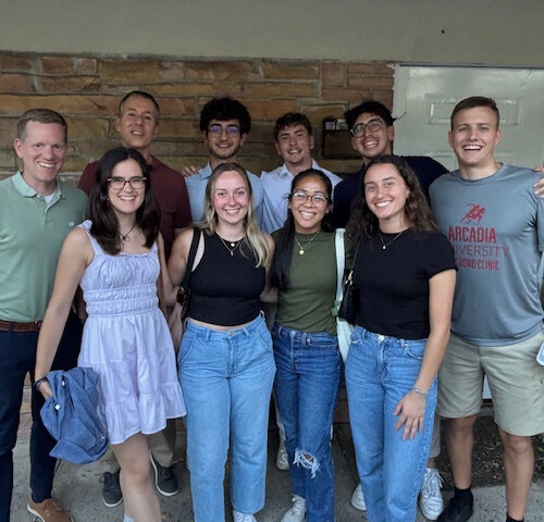 Students from Arcadia University, Universidad San Pablo-CEU (USP-CEU), and Universidad CEU Cardenal Herrera (CEU-UCH) on Arcadia's campus