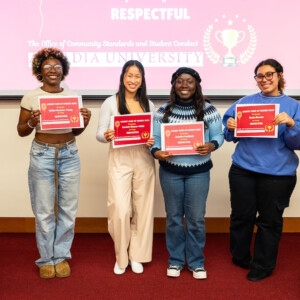 Students receive certificates denoting the Lived Value for which they were recognized. Pictured here in April 2024 are (left-right): Kailyn Houston-Young, Scarlett Glasser-Nehls, Jennifer Coulibaly, and Dasia Rosado.