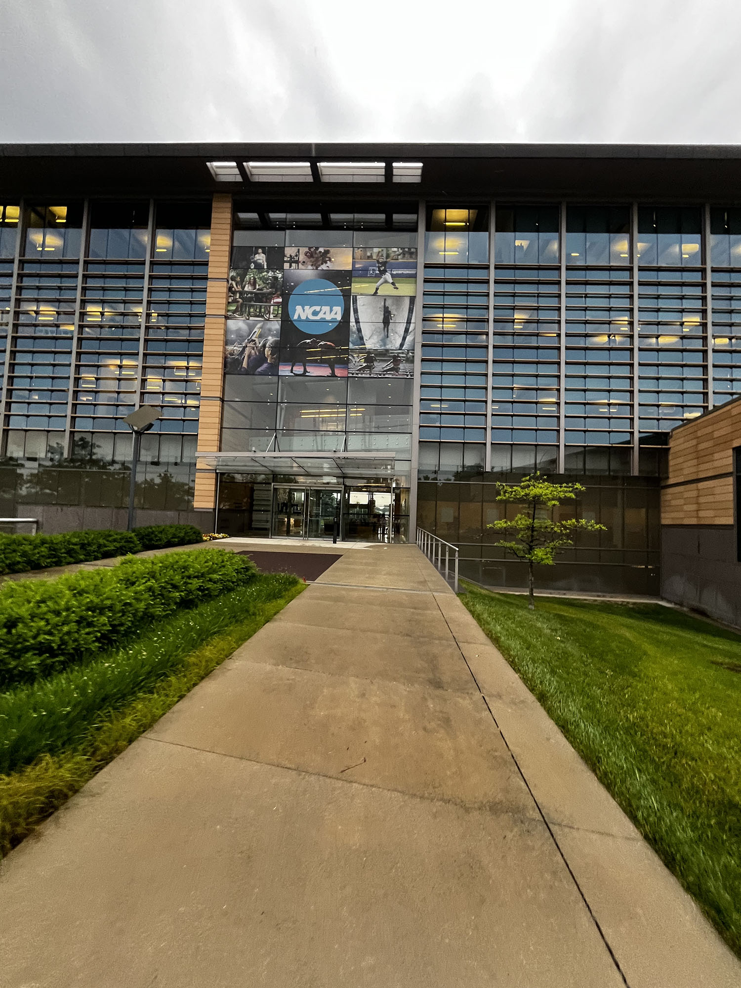 The NCAA headquarters front entrance.