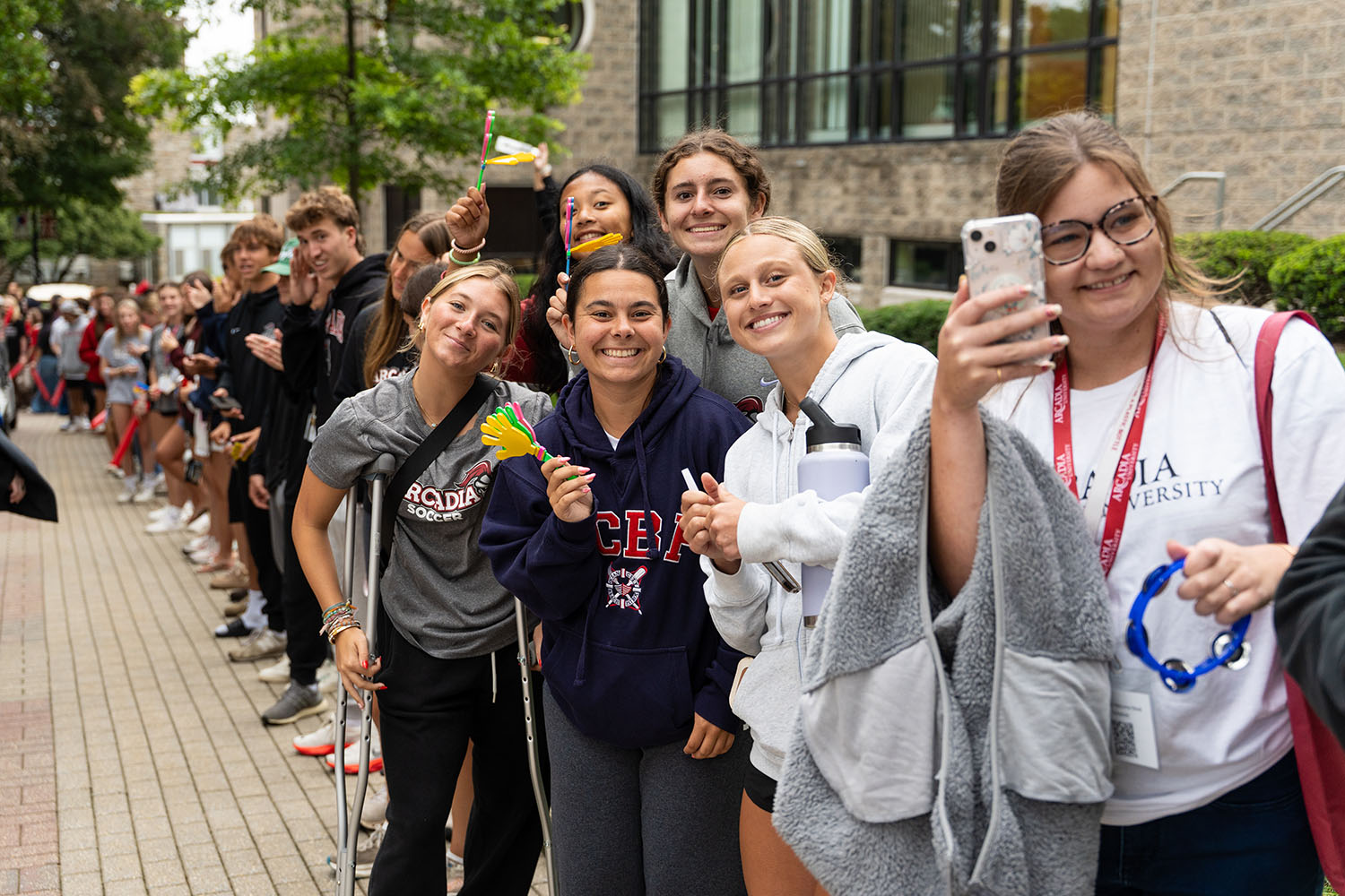 Students lined up on the Walk of Pride.