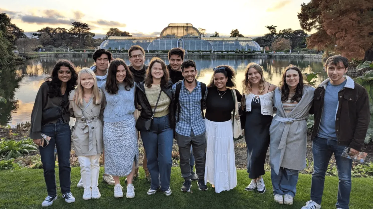 A group of Arcadia students smile in London, England.