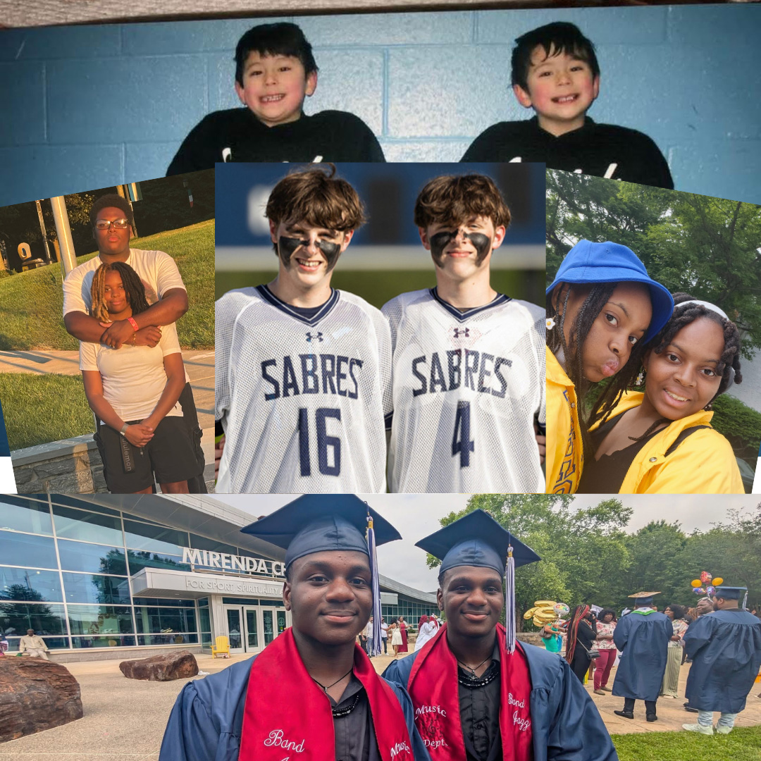 A collage of photos featuring the twins in the Class of 2029