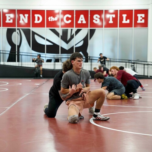 Arcadia men's wrestling team at pracitce.