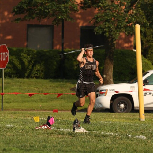 Anthony Barber ’29 with a javelin.