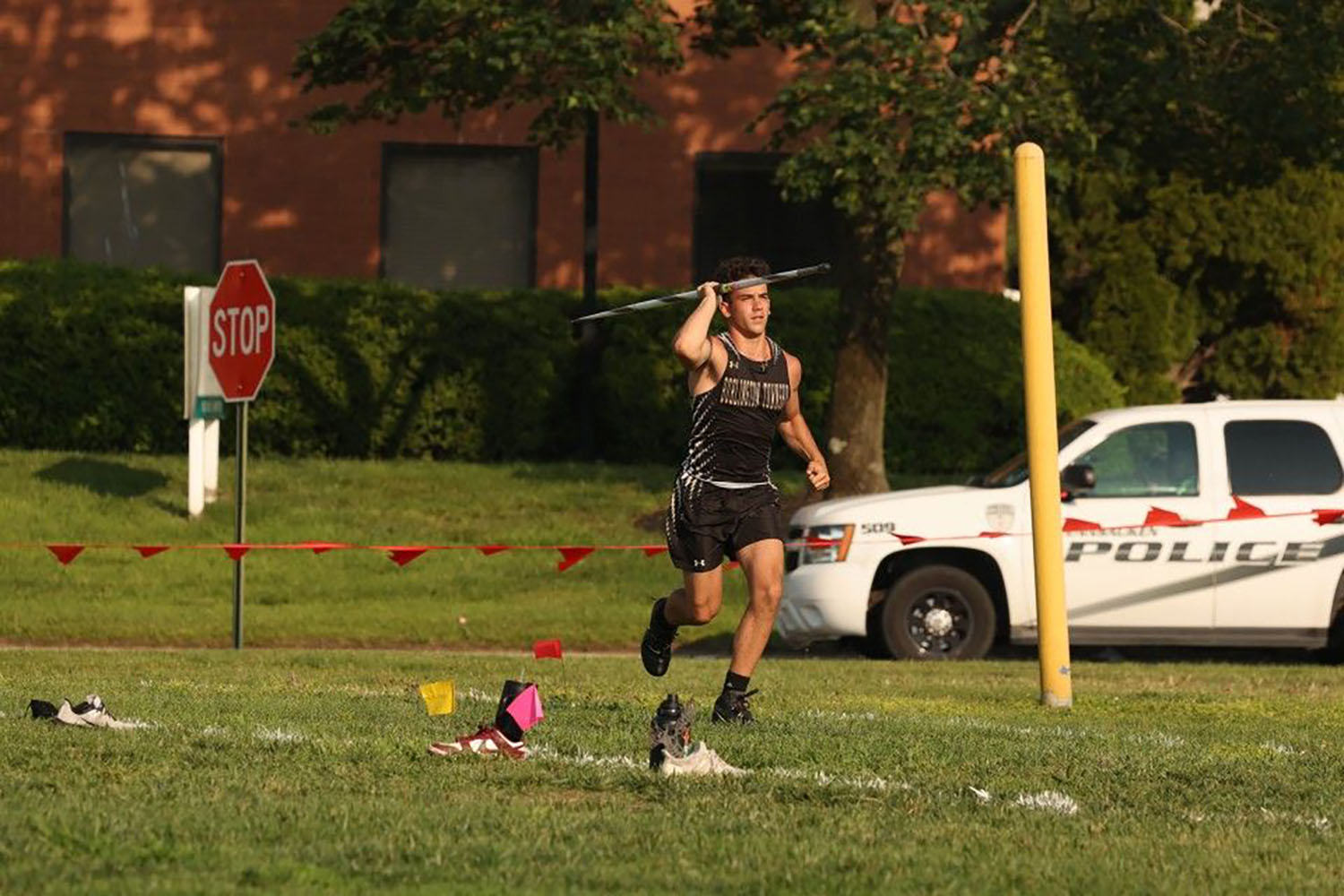 Anthony Barber ’29 with a javelin.